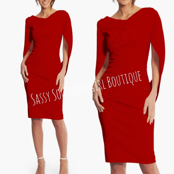 ⭐🆕Betsy & Adam red cape cocktail dress - Picture 2 of 10